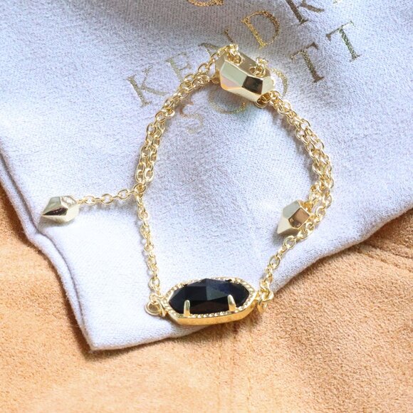 Kendra Scott✨ Elaina Gold Adjustable Chain Bracelet Black Opaque Glass - Picture 1 of 2
